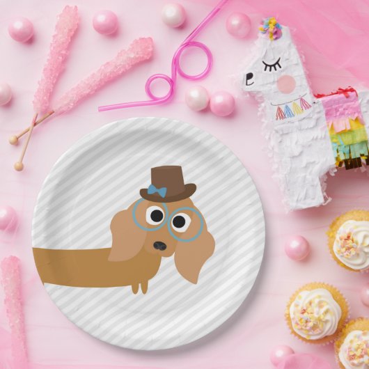 犬のパーティーのターコイズのダックスフントの夕食の紙皿 ペーパープレート (パーティー)