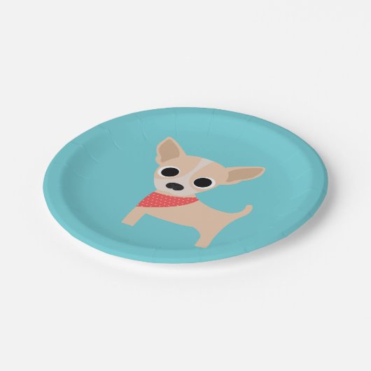 犬のパーティーのターコイズのチワワの夕食の紙皿 ペーパープレート (アングル)