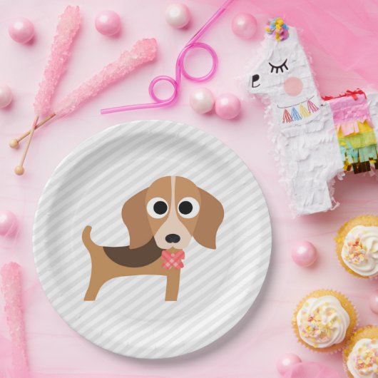 犬のパーティーのターコイズのビーグル犬の夕食の紙皿 ペーパープレート (パーティー)