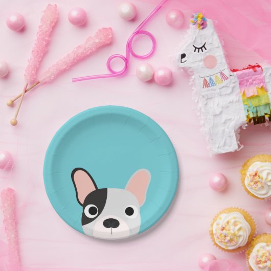 犬のパーティーのターコイズのブルドッグの夕食の紙皿 ペーパープレート (パーティー)