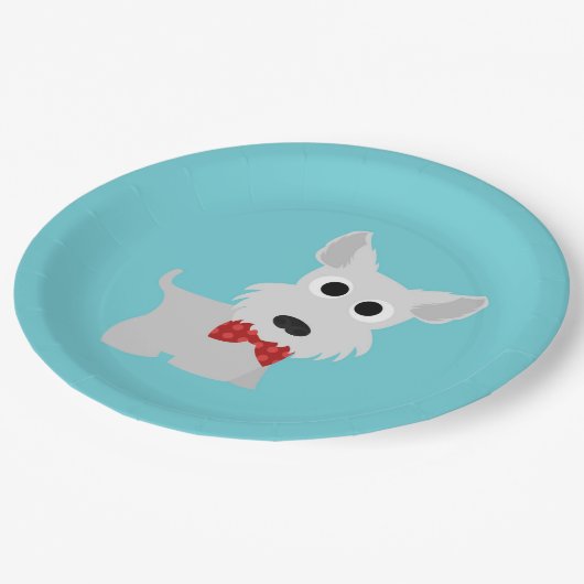 犬のパーティーのターコイズのWestieの夕食の紙皿 ペーパープレート (アングル)