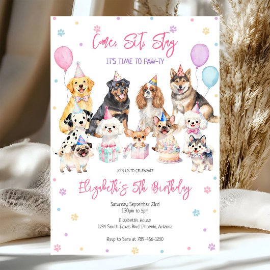 犬のパーティーの誕生日招待状 招待状
