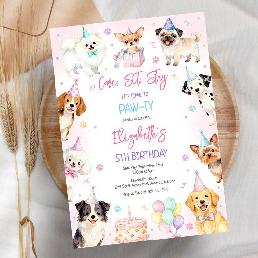 犬のパーティーの誕生日招待状 招待状