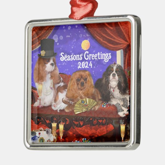犬のパーティーオーナメント、キングチャールズカバリエスパニエル犬 メタルオーナメント (左)