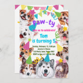 犬のパーティー誕生日の招待 招待状 (正面/裏面)