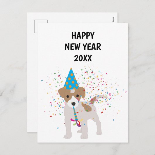 犬のパーティー – 動物の休日の新年のカード シーズンポストカード (正面/裏面)