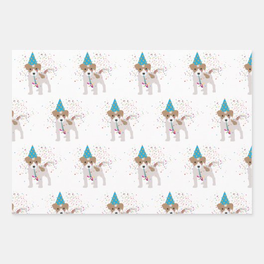 犬のパーティー – 動物の子犬を持つパーティー ラッピングペーパーシート (正面3)