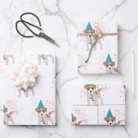 犬のパーティー – 動物の子犬を持つパーティー ラッピングペーパーシート (正面)