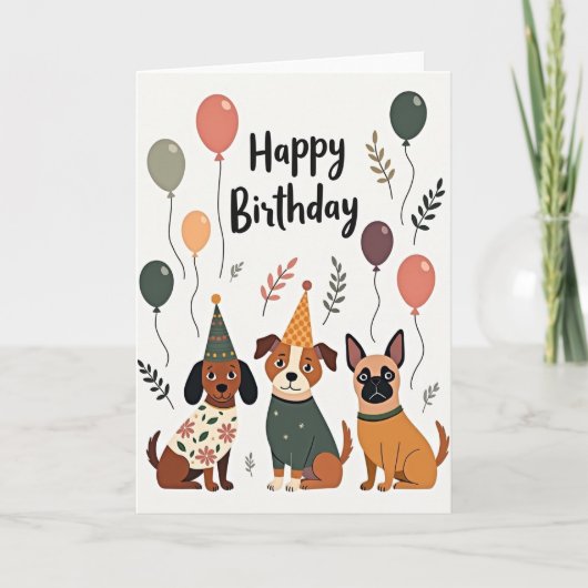 犬のパーティー 誕生日カード カード (正面)