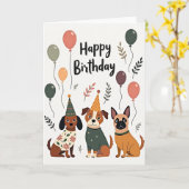 犬のパーティー 誕生日カード カード (黄色い花)