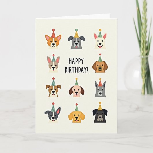 犬のパーティー 誕生日カード カード (正面)