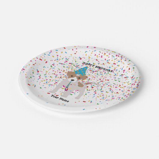 犬のパーティー – 誕生日パーティーで動物 ペーパープレート (アングル)