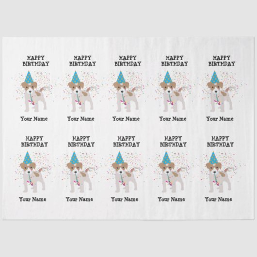 犬のパーティー – 誕生日パーティーの動物の名前 薄葉紙 (正面)