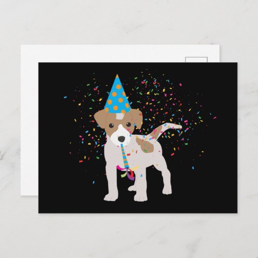 犬のパーティ - 動物の子犬がパーティを楽しむ ポストカード (正面/裏面)