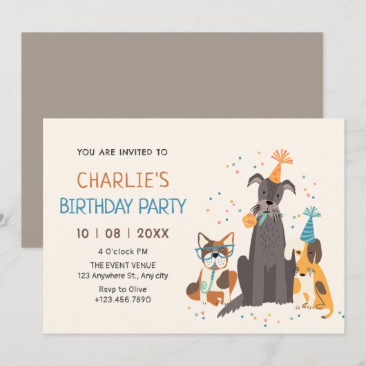 犬のパーティ 招待状 (正面/裏面)