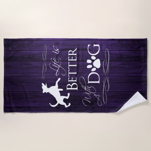 犬のビーチタオルで生活が良い – 紫 ビーチタオル (正面)
