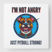 犬のピットブル スクエア壁時計 (正面)