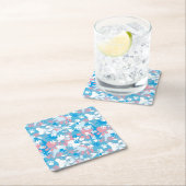 犬のピンクおよび青いカムフラージュパターン スクエアペーパーコースター (インサイチュ)