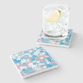 犬のピンクおよび青いカムフラージュパターン ストーンコースター (横)