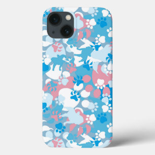 犬のピンクおよび青いカムフラージュパターン iPhone 13ケース