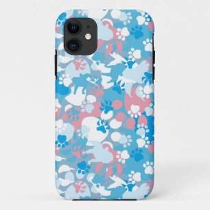 犬のピンクおよび青いカムフラージュパターン iPhone 11 ケース