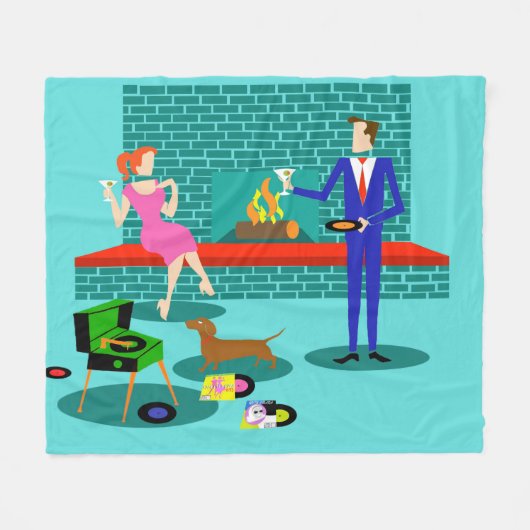 犬のフリースブランケットが付いているレトロのカップル フリースブランケット (正面(横))