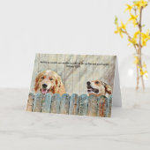 犬のフレンドリー仲間が微笑むバイブルの詩のカード カード (黄色い花)