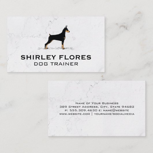犬のプロフィール画像 | 白大理石の背景 名刺 (正面/裏面)