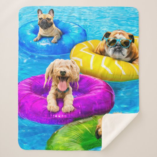 犬のプールパーティー シェルパブランケット (正面)