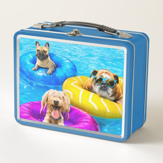 犬のプールパーティー メタルランチボックス (正面)