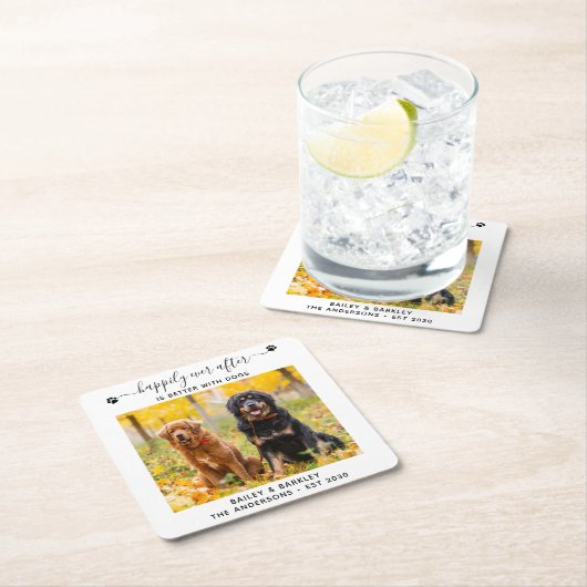 犬のペットと一緒に幸せにな結婚る スクエアペーパーコースター (インサイチュ)