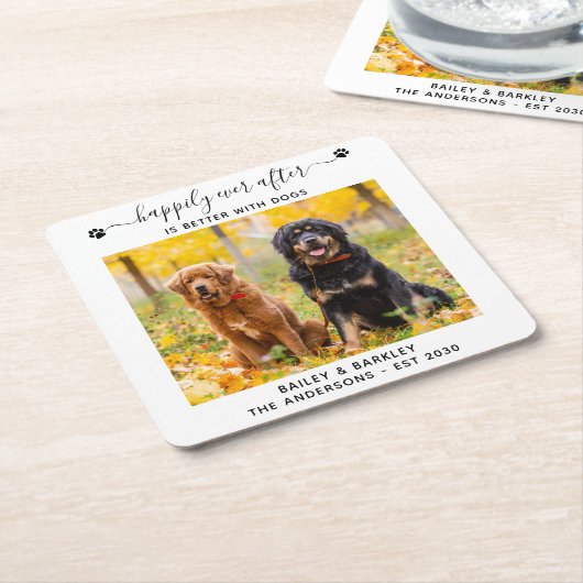 犬のペットと一緒に幸せにな結婚る スクエアペーパーコースター (アングル)