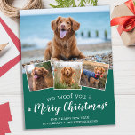 犬のペットの写真のコラージュからメリークリスマス ポストカード<br><div class="desc">聖降誕祭お目出度う！可愛いおもしろいの休日の挨拶をすごいこの可愛いパーソナライズされたペットの写真のホリカスタムーカードで送る。おもしろい写真コラージュのデザインに可愛い前足のプリントを持つ犬からのメリークリスマスの願モダンい。犬の写真や家族の写真を犬と一緒に追加し、家族の名前、メッセージ、年でパーソナライズする。このペットのホリデーカードはカジュアルクリスマスカードに最適で、すべての愛犬家とペット好きお気に入りのの間の一つになる。COPYRIGHT © 2021 Judy Burrows,  Black Dog Art - All Rights Reserved.ドッグペットからメリークリスマス写真コラージュの休日はがき</div>