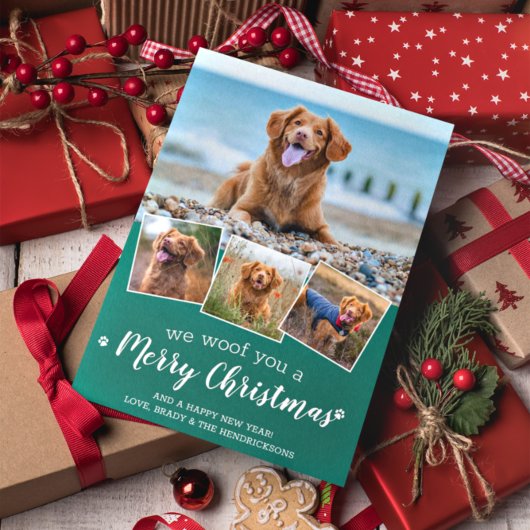 犬のペットの写真コラージュからのメリークリスマスおもしろい シーズンカード
