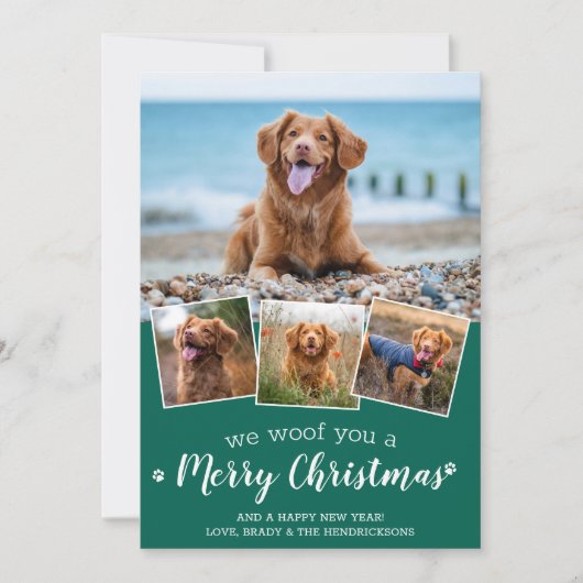 犬のペットの写真コラージュからのメリークリスマスおもしろい シーズンカード (正面)