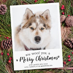 犬のペットの写真ホールからモダンのメリークリスマス ポストカード<br><div class="desc">聖降誕祭お目出度う！可愛いおもしろいの休日の挨拶をすごいこの可愛いパーソナライズされたペットの写真のホリカスタムーカードで送る。おもしろい写真デザインに可愛い前足のプリントを持つ犬からのメリークリスマスモダンの願い。犬の写真や家族の写真を犬と一緒に追加し、家族の名前、メッセージ、年でパーソナライズする。このペットのホリデーカードはカジュアルクリスマスカードに最適で、すべての愛犬家とペット好きお気に入りのの間の一つになる。COPYRIGHT © 2021 Judy Burrows,  Black Dog Art - All Rights Reserved.犬のペットからメリークリスマスモダン写真の休日はがき</div>