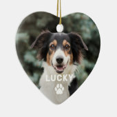 犬のペットの足の跡パーソナライズされた写真 セラミックオーナメント (右)