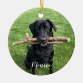 犬のペットパーソナライズされたの名前と写真の休日 セラミックオーナメント (正面)