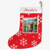 犬のペットパーソナライズされた写真クリスマススノーフレーク スモールクリスマスストッキング (裏面)