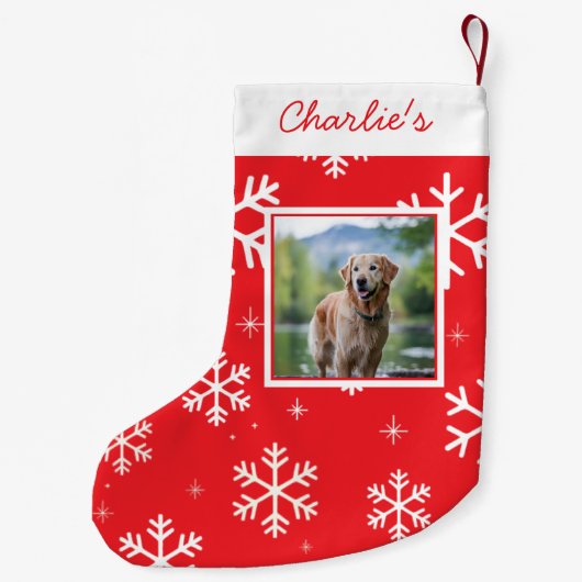 犬のペットパーソナライズされた写真クリスマススノーフレーク スモールクリスマスストッキング (裏面)