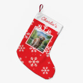 犬のペットパーソナライズされた写真クリスマススノーフレーク スモールクリスマスストッキング (正面 (吊り時))