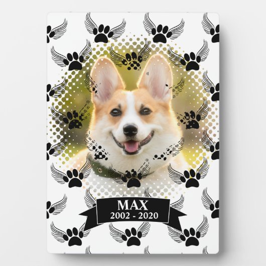 犬のペットメモリアル カスタム ブラック＆ホワイト フォトプラーク (正面)