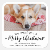 犬のペット写真からモダンのメリークリスマス スクエアシール (正面)