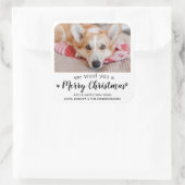 犬のペット写真からモダンのメリークリスマス スクエアシール (バッグ)