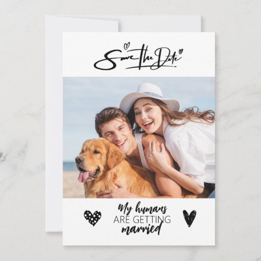 犬のペット写真を使ったラスティックな結婚式の招待状 黒 結婚式 招待状 (正面)