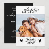 犬のペット写真を使ったラスティックな結婚式の招待状 黒 結婚式 招待状 (正面/裏面)