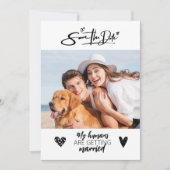 犬のペット写真を使ったラスティックな結婚式のSave the Dateカード 黒い結婚式 招待状 (正面)