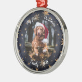 犬のペット初めてのクリスマス写真素朴乱雑な星 メタルオーナメント (左)