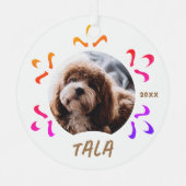 犬のペット名フォトスノーフレッカラフルク メタルオーナメント (正面)