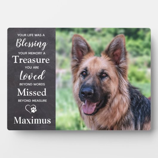 犬のペット記念ギフト – ペット悔やみや弔慰ギフト – ペットロス フォトプラーク (正面)